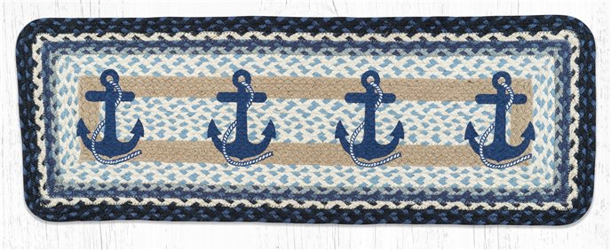 Navy Anchor Rectangular Printed Braided Table Runner 13"x36" Thumbnail