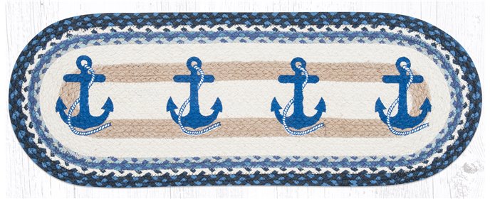 Navy Anchor Oval Braided Table Runner 13"x36" Thumbnail