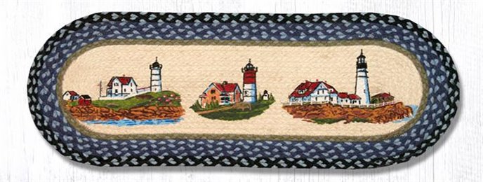 Three Lighthouses Oval Braided Table Runner 13"x36" Thumbnail