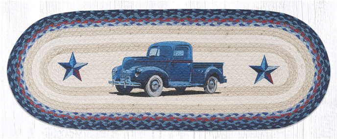 Blue Truck Oval Braided Table Runner 13"x36" Thumbnail