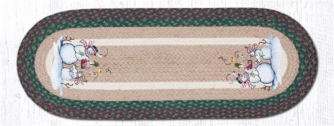 Birdhouse Snowman Oval Braided Table Runner 13"x36" Thumbnail