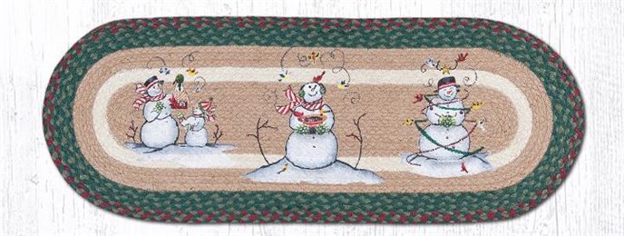 Snowmen Oval Braided Table Runner 13"x36" Thumbnail