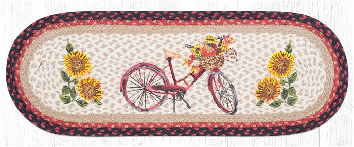 Red Bicycle Oval Braided Table Runner 13"x36" Thumbnail
