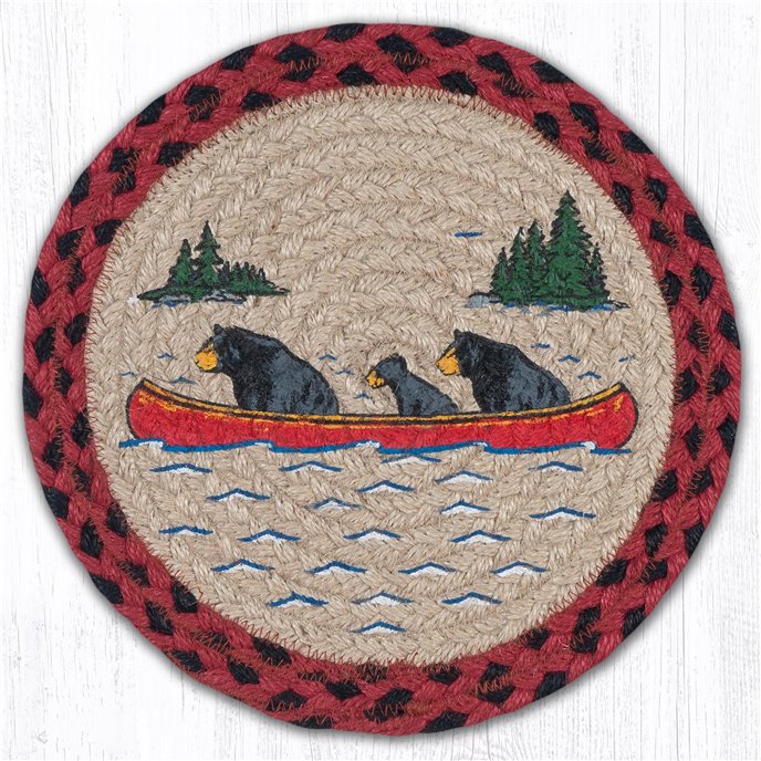 Bears in Canoe Printed Round Braided Trivet 10"x10" Thumbnail