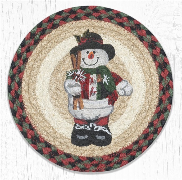 Snowman in Top Hat Printed Round Braided Trivet 10"x10" Thumbnail
