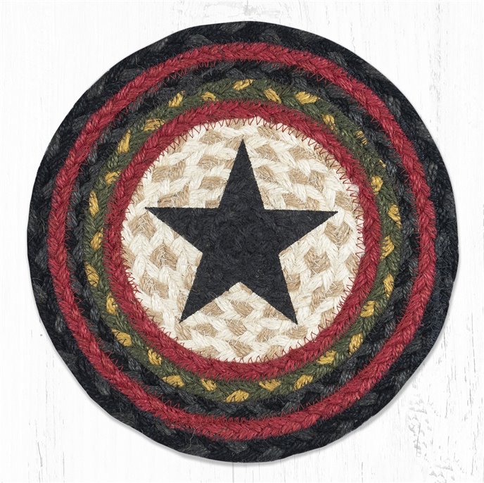 Black Star Printed Round Braided Trivet 10"x10" Thumbnail