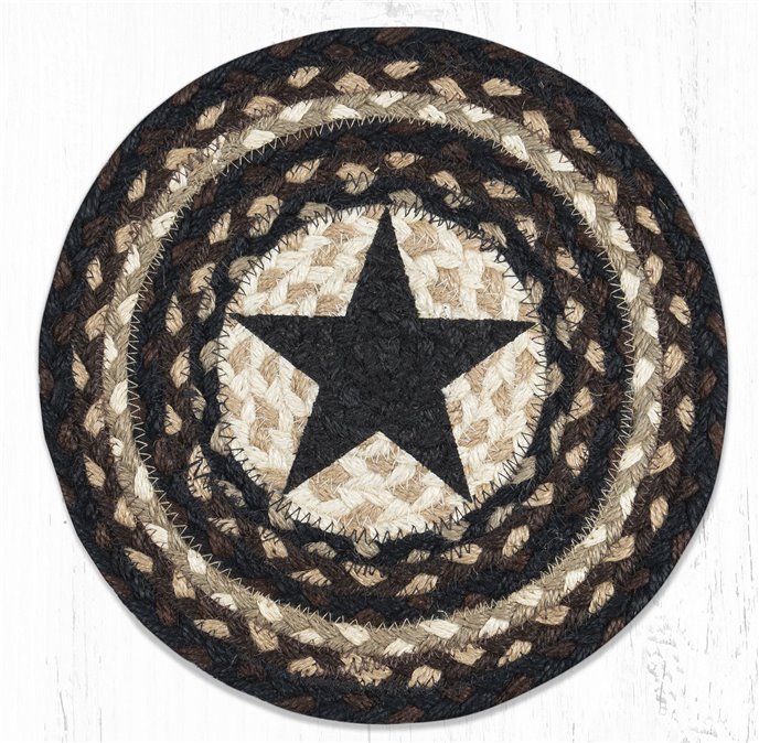 Black Star Printed Round Braided Trivet 10"x10" Thumbnail