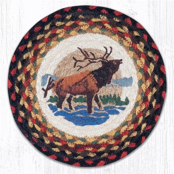 Winter Elk Printed Round Braided Trivet 10"x10" Thumbnail