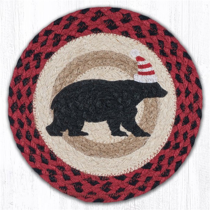 Bear Red Stripe Hat Printed Round Braided Trivet 10"x10" Thumbnail