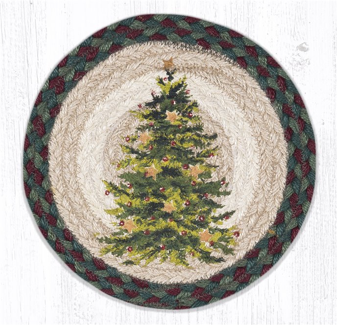 Christmas Joy Tree Printed Round Braided Trivet 10"x10" Thumbnail
