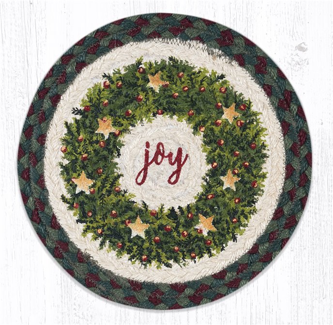 Christmas Joy Wreath Printed Round Braided Trivet 10"x10" Thumbnail