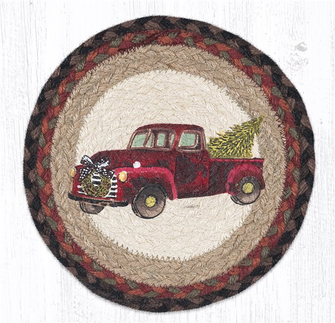 Christmas Truck Printed Round Braided Trivet 10"x10" Thumbnail