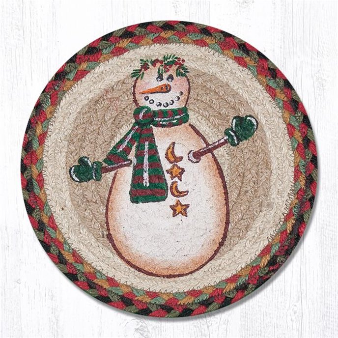 Moon & Star Snowman Printed Round Braided Trivet 10"x10" Thumbnail