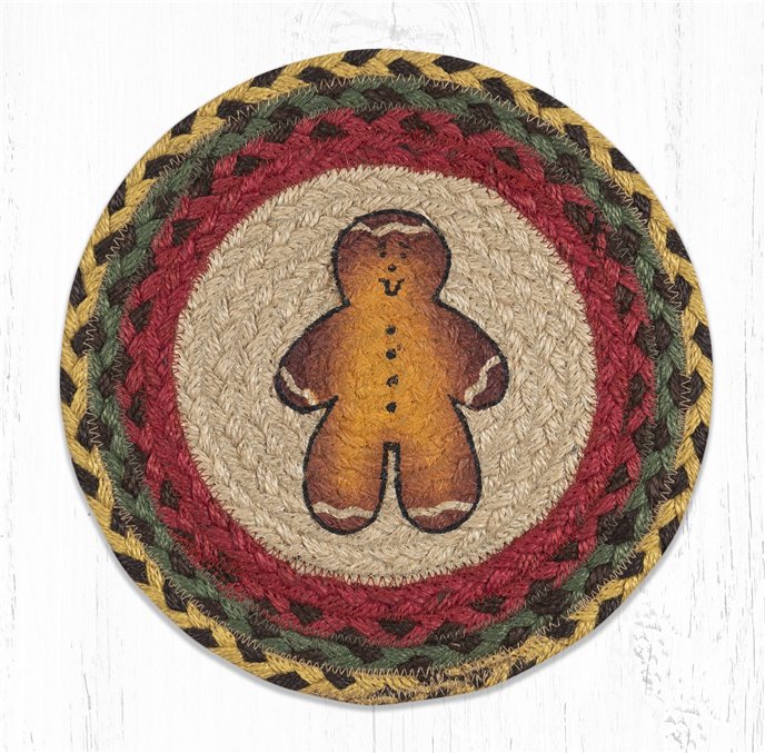 Gingerbread Man Printed Round Braided Trivet 10"x10" Thumbnail