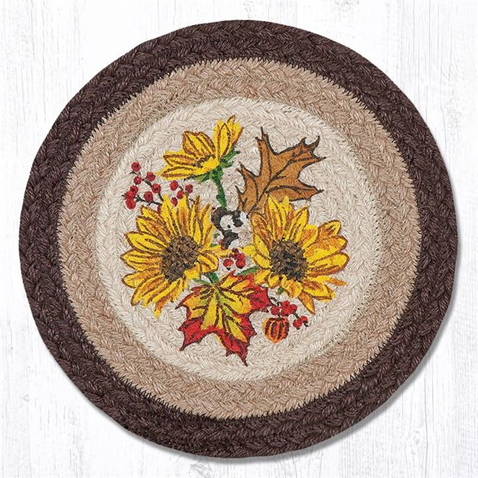 Autumn Sunflower Printed Round Braided Trivet 10"x10" Thumbnail