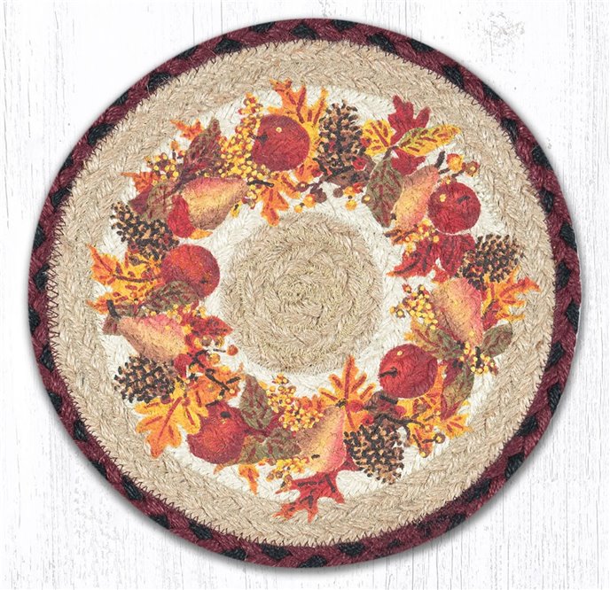 Autumn Wreath Printed Round Braided Trivet 10"x10" Thumbnail