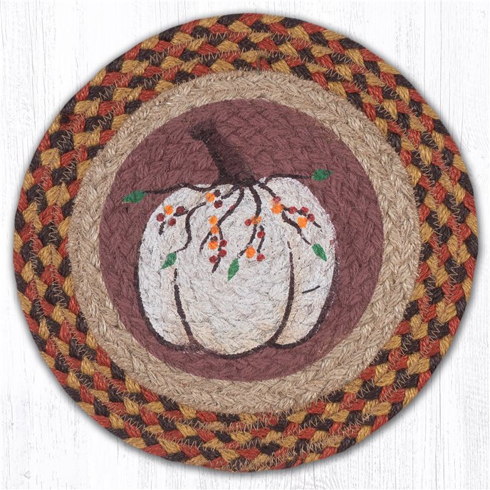 White Pumpkin Printed Round Braided Trivet 10"x10" Thumbnail