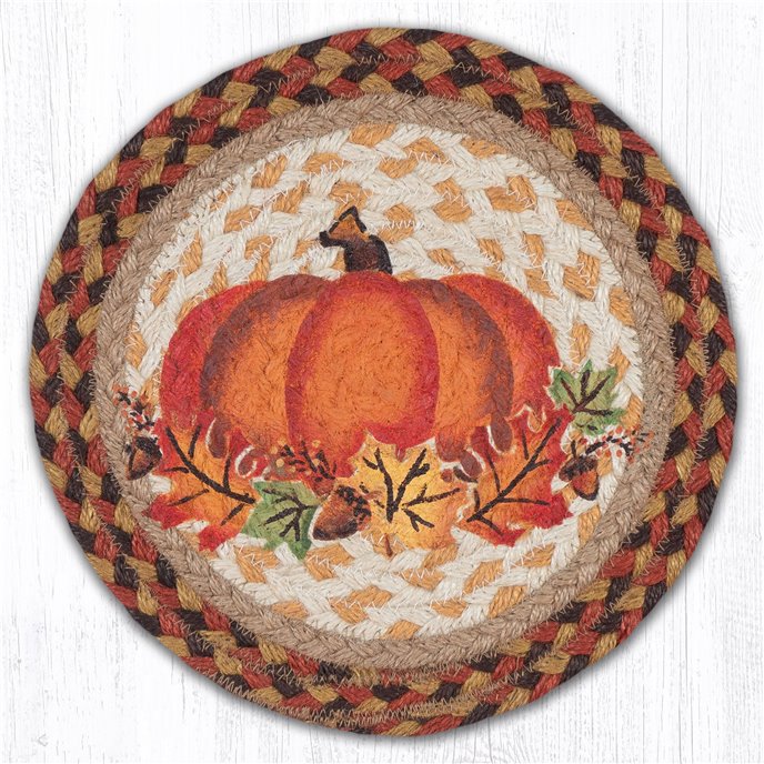 Pumpkin Leaf Printed Round Braided Trivet 10"x10" Thumbnail