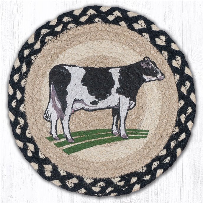 Cow Printed Round Braided Trivet 10"x10" Thumbnail