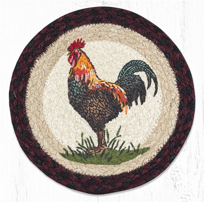 Rustic Rooster Printed Round Braided Trivet 10"x10" Thumbnail