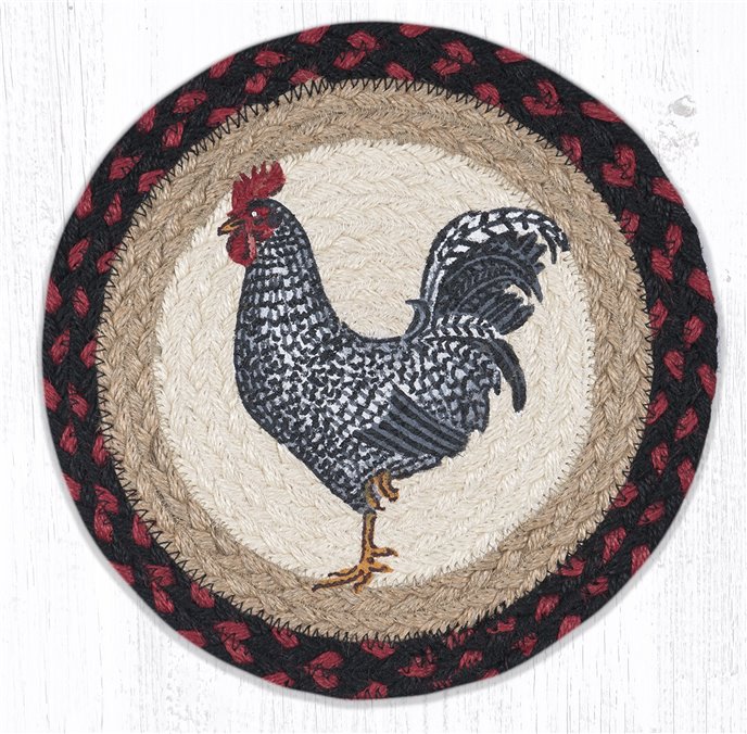 Black & White Rooster Printed Round Braided Trivet 10"x10" Thumbnail