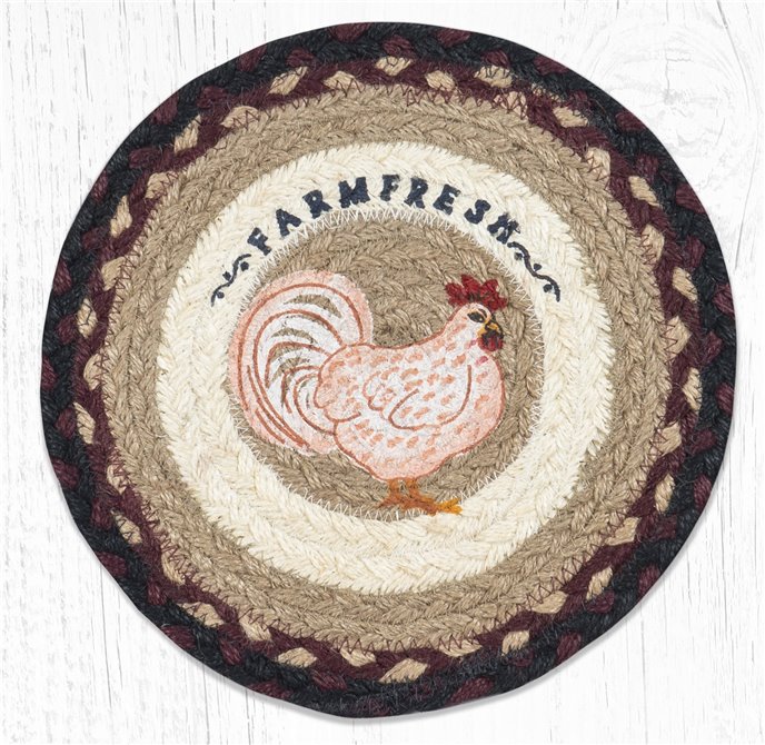 Farmhouse Chicken Printed Round Braided Trivet 10"x10" Thumbnail