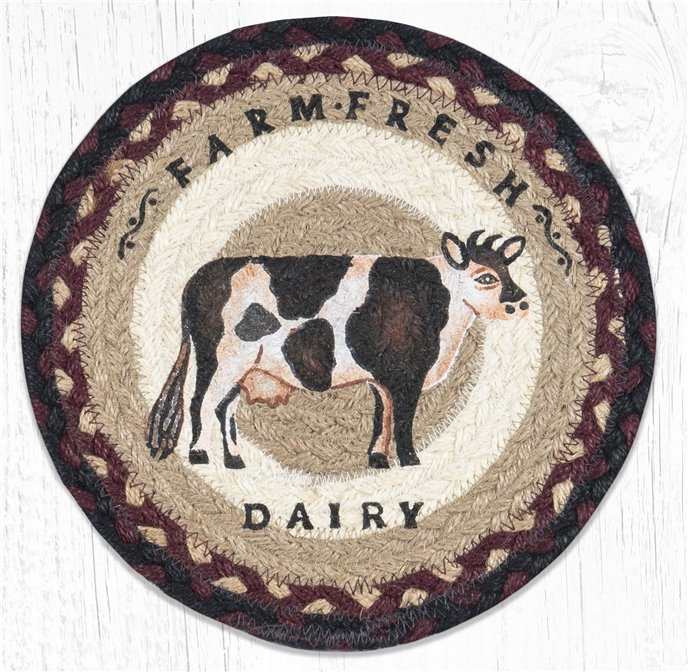 Farmhouse Cow Printed Round Braided Trivet 10"x10" Thumbnail