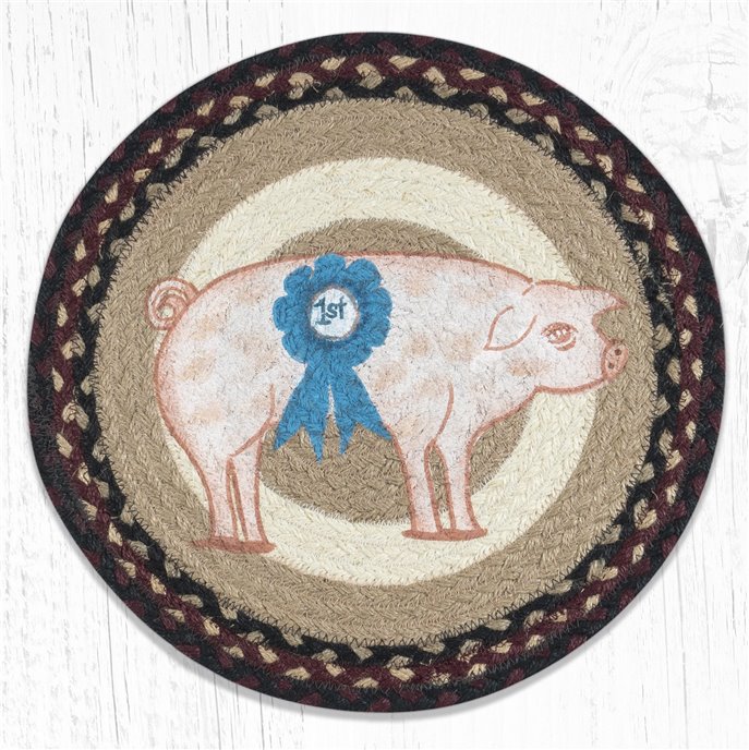 Farmhouse Pig Printed Round Braided Trivet 10"x10" Thumbnail
