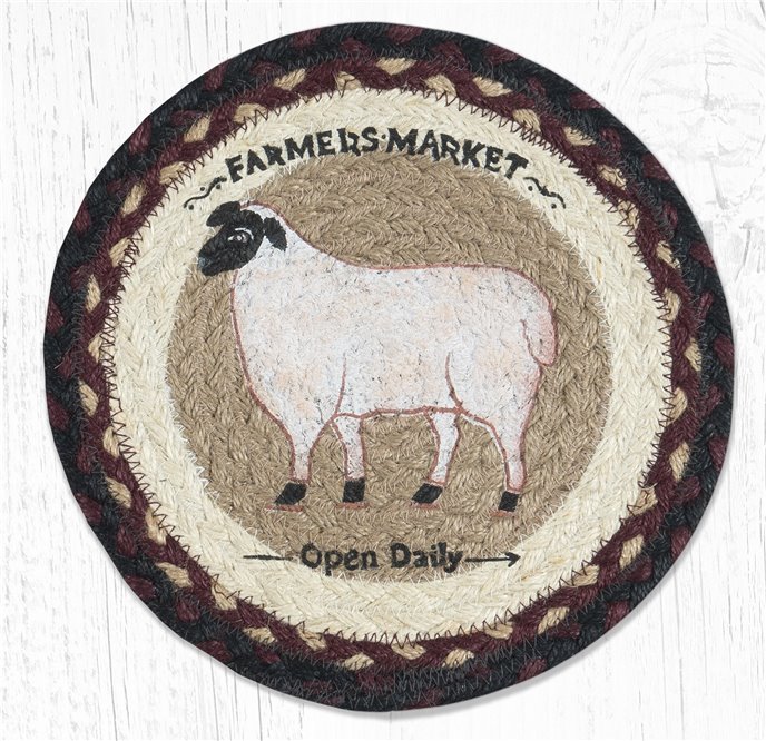 Farmhouse Sheep Printed Round Braided Trivet 10"x10" Thumbnail