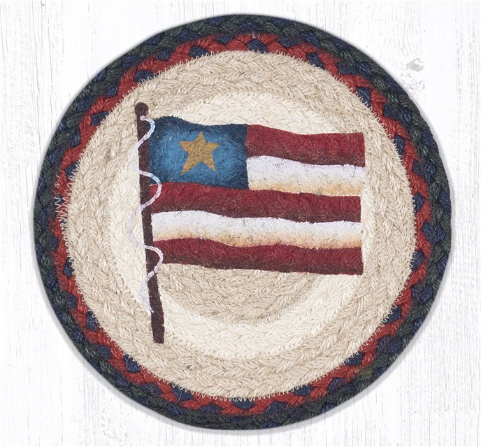 Primitive Star Flag Printed Round Braided Trivet 10"x10" Thumbnail