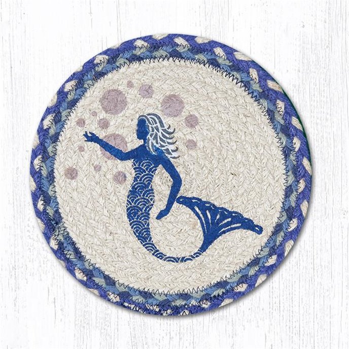 Blue Mermaid Printed Round Braided Trivet 10"x10" Thumbnail