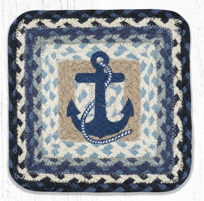 Navy Anchor Square Printed Braided Trivet 10"x10" Thumbnail