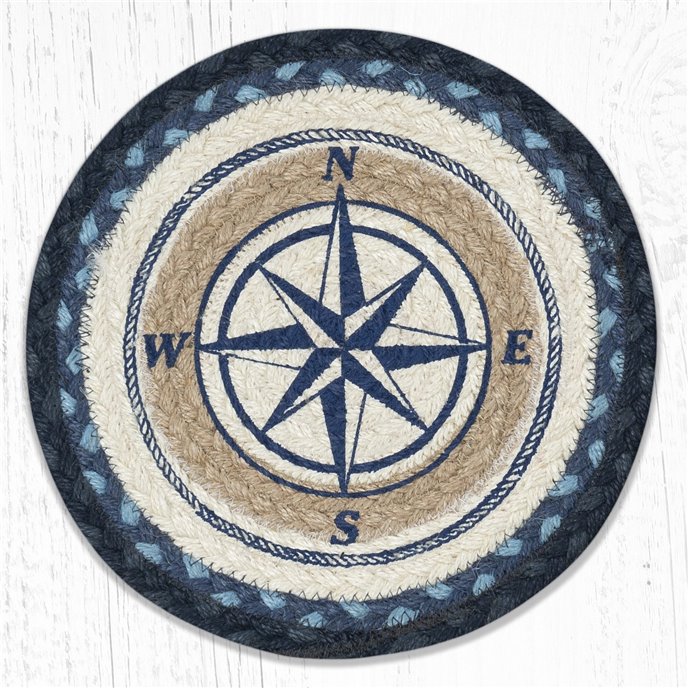 Compass Rose Printed Round Braided Trivet 10"x10" Thumbnail