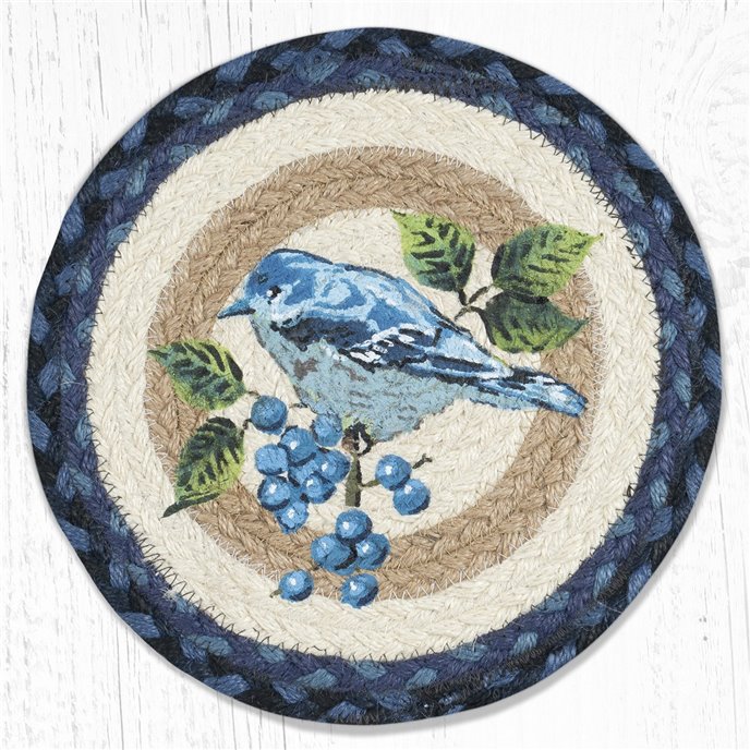 Spring Bluebird Printed Round Braided Trivet 10"x10" Thumbnail