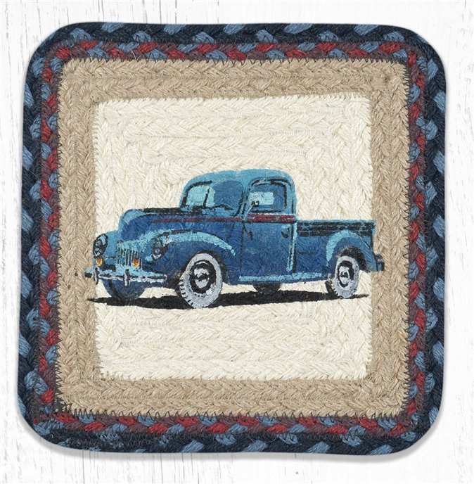Blue Truck Square Printed Braided Trivet 10"x10" Thumbnail