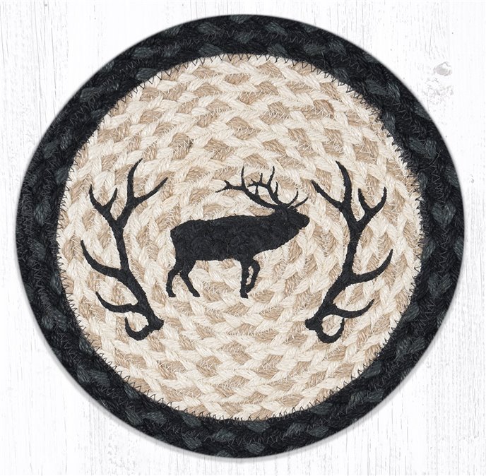 Elk Silhouette Printed Round Braided Trivet 10"x10" Thumbnail