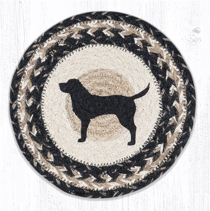 Black Lab Silhouette Printed Round Braided Trivet 10"x10" Thumbnail