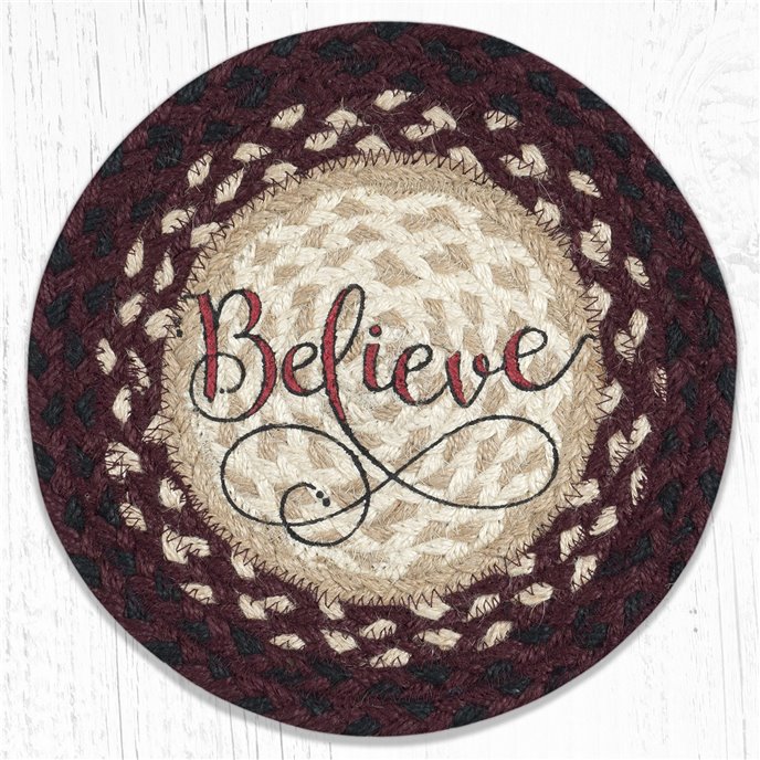 Believe Printed Round Braided Trivet 10"x10" Thumbnail