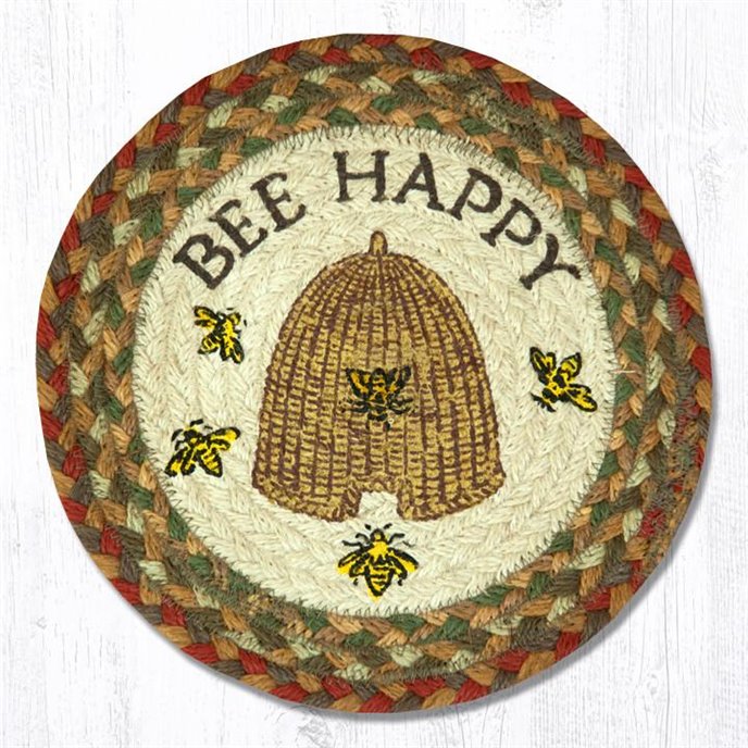 Bee Happy Printed Round Braided Trivet 10"x10" Thumbnail