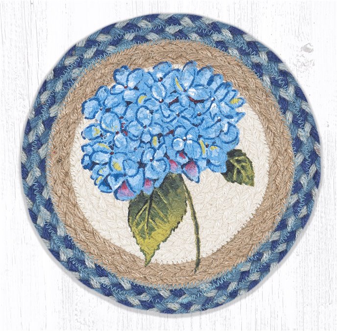 Blue Hydrangea Printed Round Braided Trivet 10"x10" Thumbnail