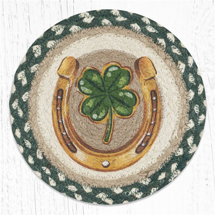 Clover Horseshoe Printed Round Braided Trivet 10"x10" Thumbnail