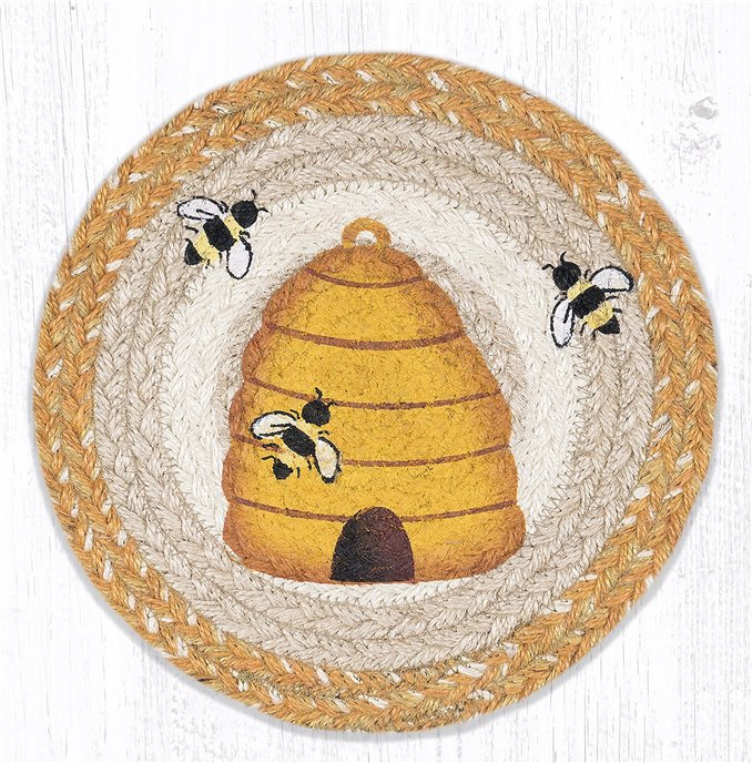 Beehive Printed Round Braided Trivet 10"x10" Thumbnail