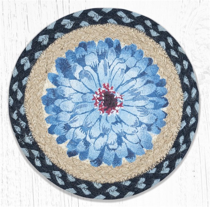 Blue Boho Flower Printed Round Braided Trivet 10"x10" Thumbnail