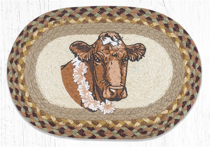 Cow Flower Printed Oval Braided Swatch 10"x15" Thumbnail