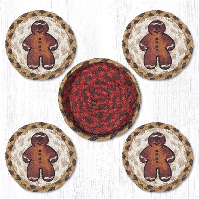 Gingerbread Man Braided Coasters in a Basket 5"x5" Set of 4 Thumbnail