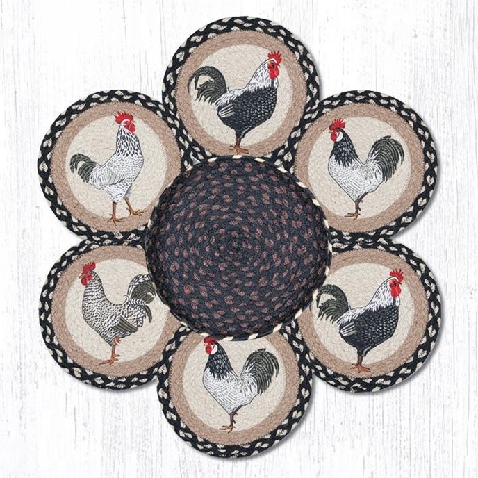 Roosters Braided Trivets in a Basket 10"x10", Set of 6 Thumbnail