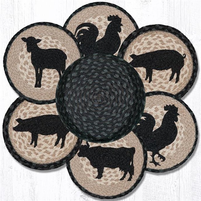 Barnyard Animals Braided Trivets in a Basket 10"x10", Set of 6 Thumbnail