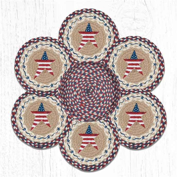 Primitive American Star Braided Trivets in a Basket 10"x10", Set of 6 Thumbnail