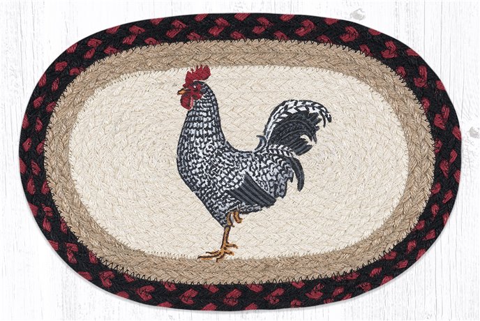 Black & White Rooster Printed Oval Braided Swatch 10"x15" Thumbnail