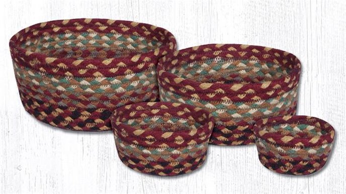 Burgundy/Gray/Cream Braided Casserole Baskets Set of 4 Thumbnail